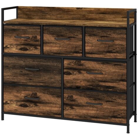 Cassettiera a 7 cassetti, credenza da cucina, mobile contenitore per ingresso soggiorno, MDF, marrone, 98×29×25cm