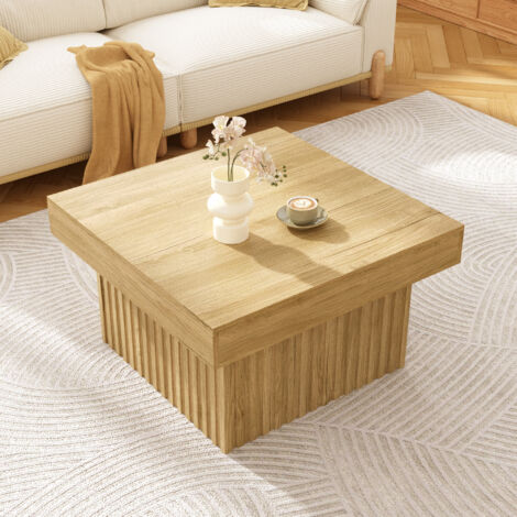 Tavolino quadrato in finitura effetto legno, tavolino laterale per divano, adatto per soggiorno/camera da letto, 79x79x46 cm, MDF, naturale (1/5)