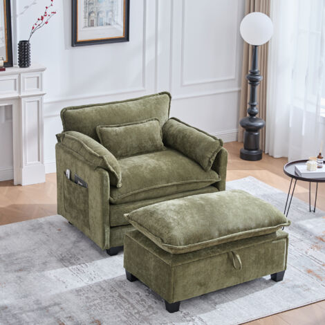 Divano a 1 posto, divano reclinabile semplice con panca contenitore, poltrona per soggiorno/camera da letto, ciniglia, verde