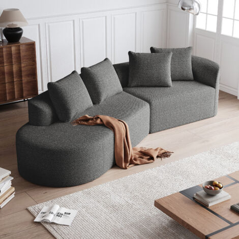 Divano angolare a 4 posti con 4 cuscini, design modulare, divano per camera da letto/soggiorno, rivestimento in ciniglia - Bracciolo destro, Grigio scuro