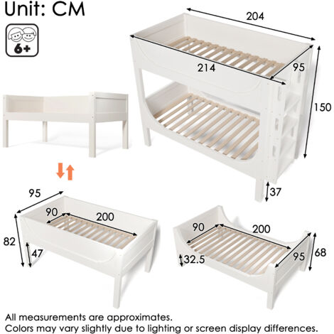 Kids Collective Letto A Castello 90x200 Cm, Letto A Soppalco Per