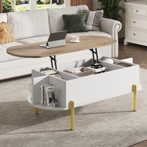 Tavolino da caffè bianco con spazio nascosto, tavolino laterale per divano - tavolo per soggiorno/camera da letto, MDF, 120×50x43cm