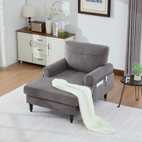 Divano relax, divano per soggiorno e camera da letto, poltrona con tasche laterali, gambe in legno, ciniglia - grigio