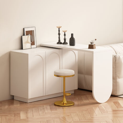 Scrivania angolare a L, scrivania girevole con mobiletto portaoggetti a 3 ante, multifunzionale, MDF, bianco - motivo ad arco