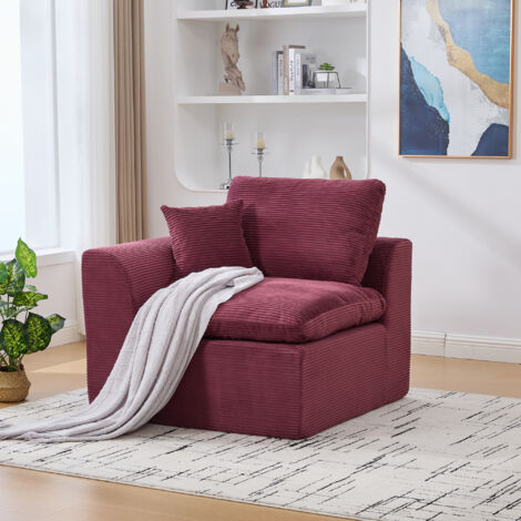 Divano monoposto in velluto a coste, divano reclinabile con cuscini, imbottitura in schiuma, 101×102×84cm - rosso