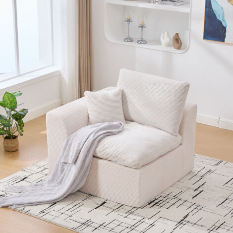 Divano monoposto in velluto a coste, divano reclinabile con cuscini, imbottitura in schiuma, 101×102×84cm - beige