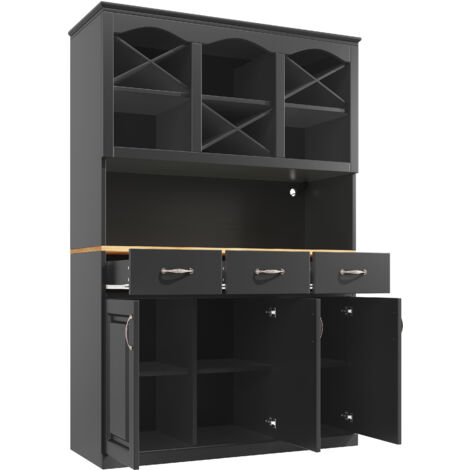 Mobile Alto Per Buffet Con LED Smart, Ripiani Regolabili, Portavino In Vetro, 145x39x171 Cm, Nero, Controllo App
