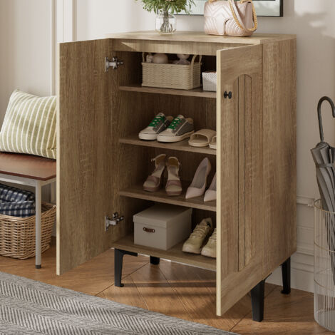 Scarpiera da ingresso con ante, 3 ripiani, mobile contenitore per soggiorno/camera da letto, 60×31,5×95 cm, naturale