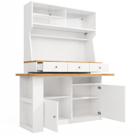 Costway Credenza per cucina con porta bottiglie di vino a forma incrociata, Mobile da cucina con mensola aperta Bianco