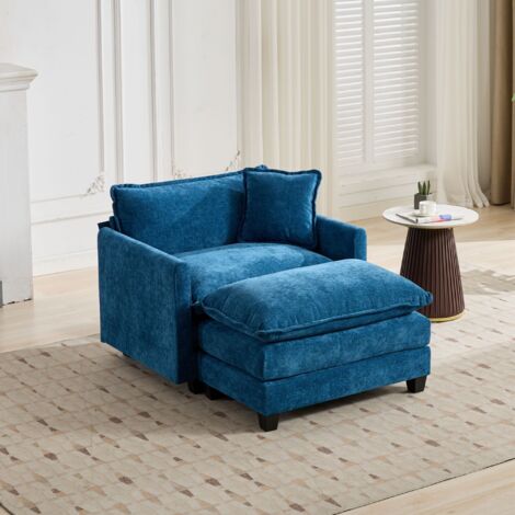 Poltrona reclinabile modulare, seduta imbottita a doppio strato, schienale ergonomico imbottito, poggiapiedi non incluso, tessuto ciniglia blu