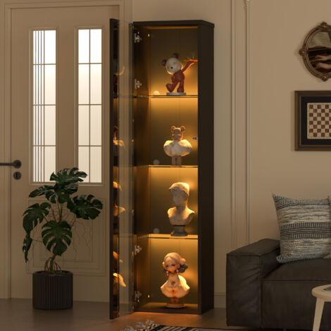 Vetrina LED multifunzionale da 170 cm, ripiani in vetro, porta in acrilico, LED multicolore, pannello di particelle, nero