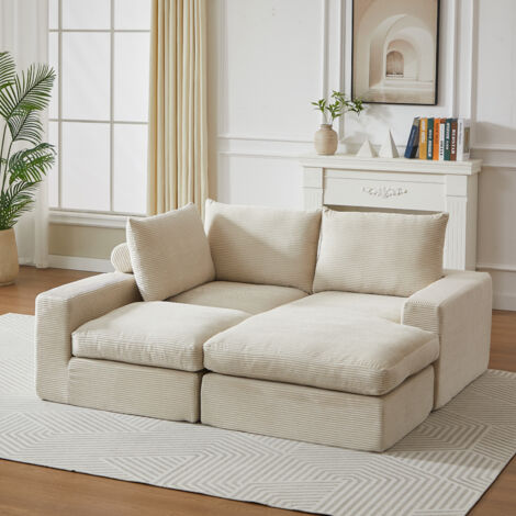 Divano angolare in velluto a coste a 3 posti, 4 moduli, con chaise longue reversibile, non necessita di montaggio, beige