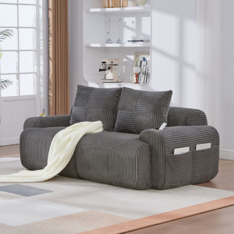 Divano angolare componibile in velluto a coste, con portabicchieri e tasca laterale - 2 posti, 200×99×80 cm, grigio scuro
