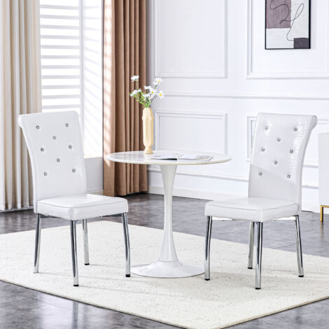 Set di 2 sedie da pranzo imbottite in PVC, adatte per cucina, soggiorno o camera da letto - gambe in metallo argentato, bianco (1/5)