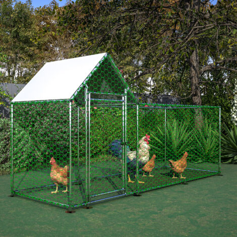 Recinto per pollaio 3x1x1,5 m, acciaio zincato, telo impermeabile in PE, rete in PVC, serratura, adatto per polli, conigli e altri piccoli animali, argento