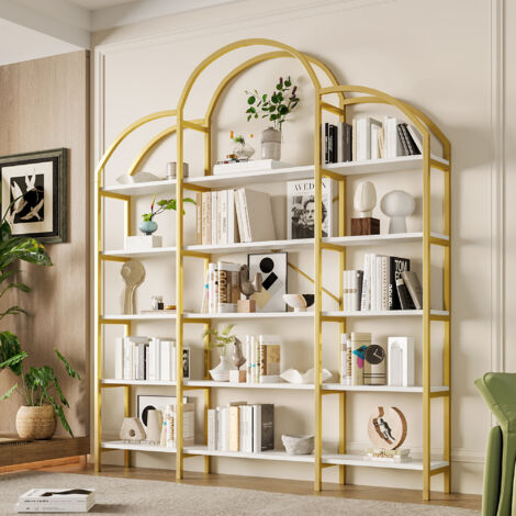 Scaffale a 5 ripiani, MDF + metallo, design a nuvola, spazio per soggiorno/camera da letto, 170x26x190 cm, oro (1/5)