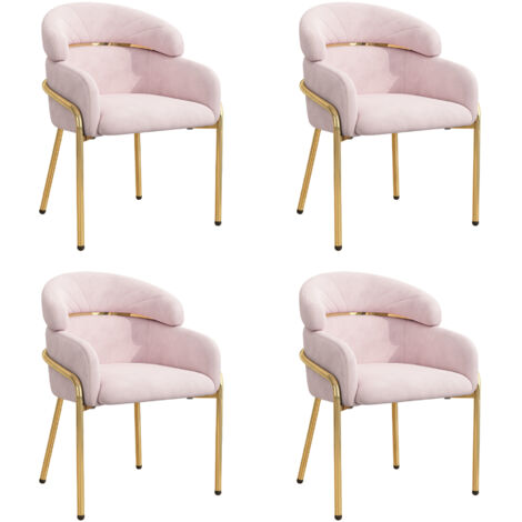 Set di 4 sedie da pranzo, poltrona, sedia da toeletta - adatte per soggiorno/camera da letto, 4 gambe in metallo, velluto, rosa
