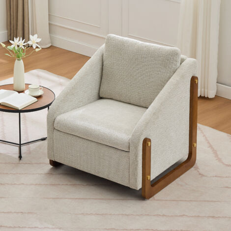 Poltrona reclinabile imbottita, in legno, con cuscino per lo schienale, tessuto ciniglia, 73,5x73,5x73,5 cm, beige