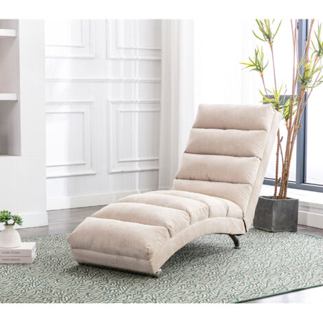 Chaise longue massaggiante vibrante, divano relax, tasca laterale, gambe in metallo, 55x148x84 cm, lino beige