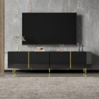 Mobile TV 170x35x46cm, lucido, 4 ante, moderno e semplice, nero
