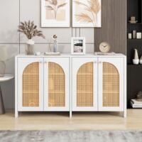 Credenza da cucina 145x40x80 cm, con 4 ante, 4 ripiani, mobile contenitore per soggiorno, MDF - HAUSS SPOLE, bianco