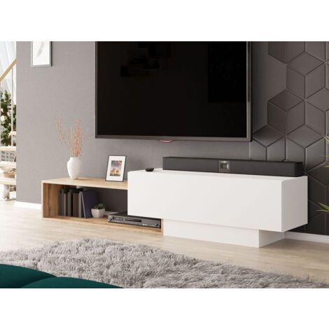 Mobile porta TV Utica 117, Bianco + Quercia di Wotan, Il numero di porte: 0, Numero di cassetti: 0, 210x48x35cm