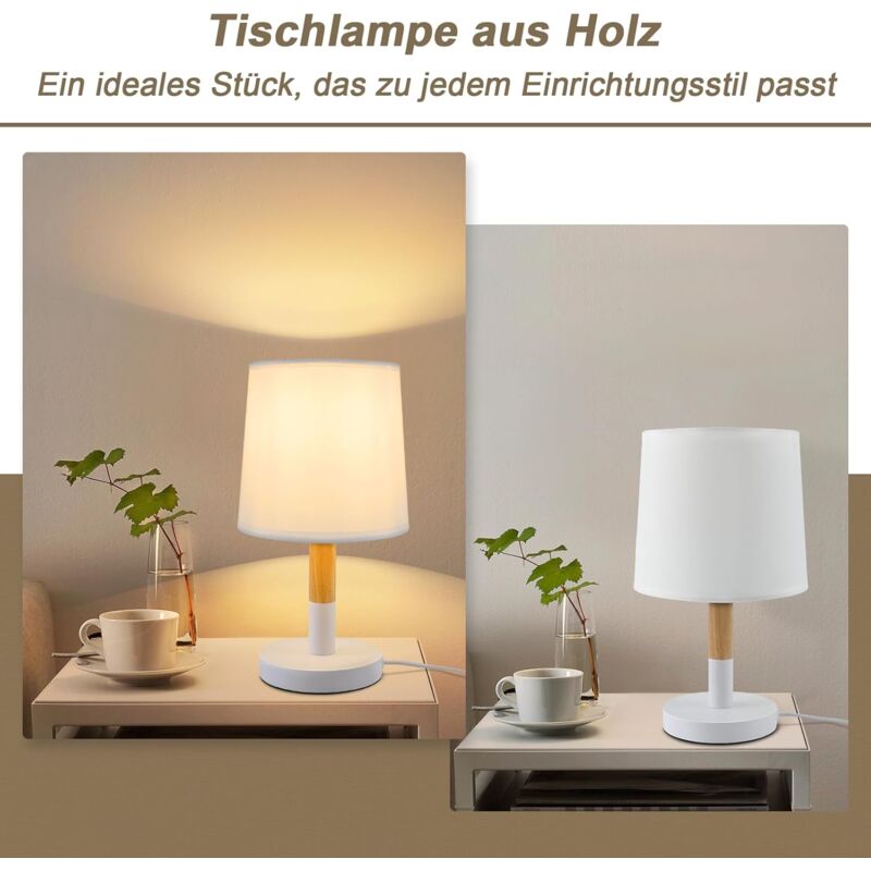 Riserva Nachttischlampe Im Vintage-Look – Moderne Tischleuchte Aus Holz & Metall Mit E27-Fassung