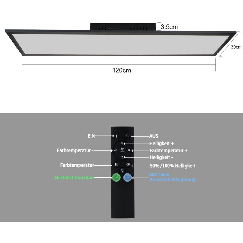 Bowfar Deckenlampe LED 49cm - Dimmbar Mit Fernbedienung 3000-6500K