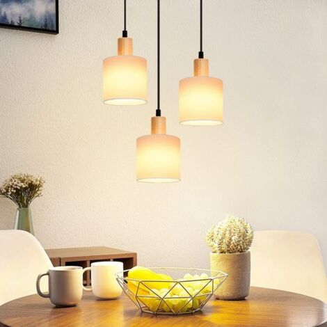 GBLY Pendelleuchte Holz Esstischlampe Vintage - Hängelampe Esstisch E14 Hängeleuchte Weiß Pendellampe 3 Flammig Rund Esstischlampe für Esszimmer Restaurant Küche Schlafzimmer Arbeitszimmer (1/5)