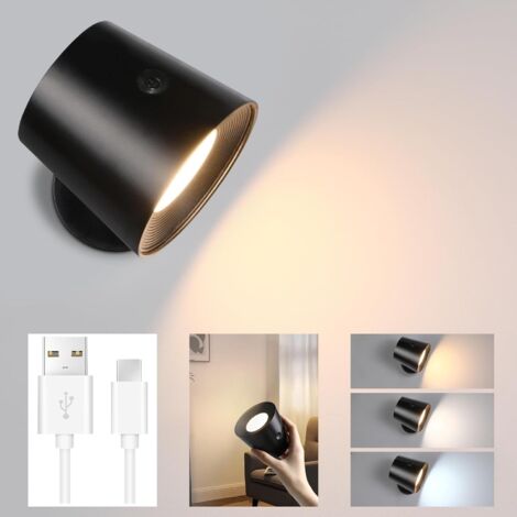Wandlampe LED Wandleuchte Innen:GBLY Wandbeleuchtung Ohne Stromanschluss mit Schalter Akku Leselampe , Touch Dimmbar Wandlicht Kabellos Wandstrahler Batteriebetrieben , Schwarz