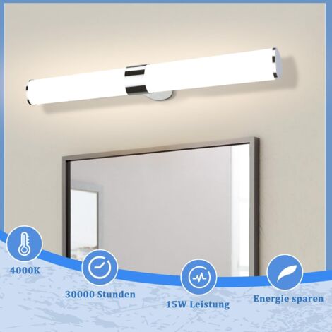 LED Spiegelleuchte Bad Spiegellampe -GBLY 15W Badleuchte Wand 60CM Chrom Wandlampe Wasserdicht IP44 Wandleuchte Neutralweiß 4000K Feuchtraumleuchte Modern für Badezimmer Keller Küche Badschrank
