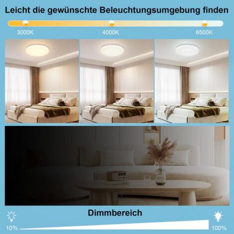 Oraymin LED Deckenleuchte Dimmbar – 24W, 2400LM, 3000K-6500K, IP54, Mit Fernbedienung