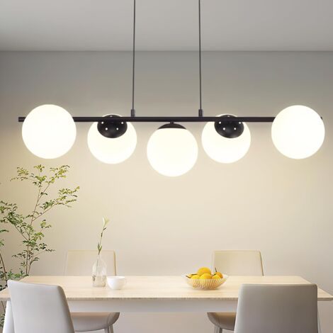 GBLY Pendelleuchte Esstisch Hängeleuchte Schwarz - E27 Glas Hängelampe 5-Flammig Esszimmerlampe Modern 150CM Höhenverstellbar Esstischlampe für Esszimmer Wohnzimmer Bartheke I ohne Leuchtmittel