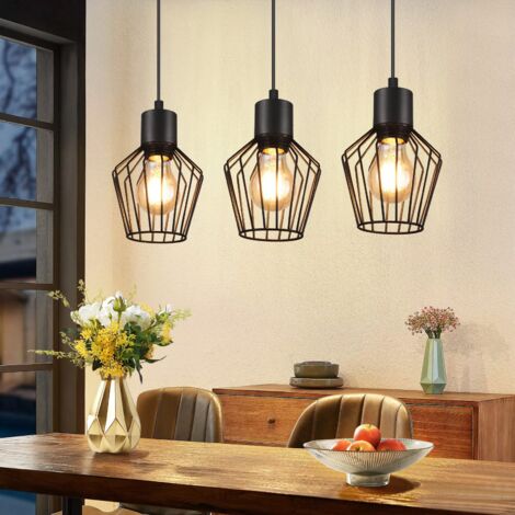GBLY Hängelampe, 3 Lichter, Metall – Hängelampe, Esstisch, industrielle Küchenlampe, schwarze LED-E27-Metalllampen für Flur, Schlafzimmer, Wohnzimmer, Café