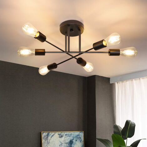 GBLY Deckenleuchte Vintage Retro 6 FlammenIndustrielle Deckenlampe E27 Schwarz Kronleuchter Industrie Schlafzimmerlampe Esszimmer Rustikaler Stil (ohne Leuchtmittel)