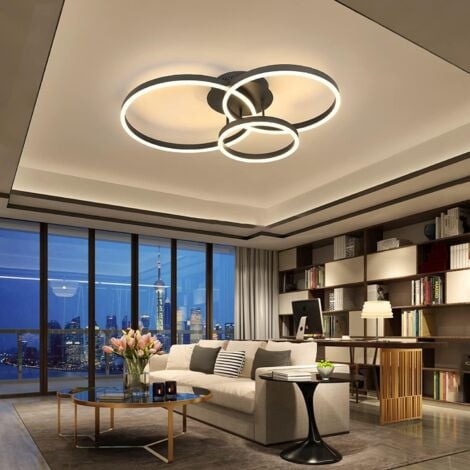 GBLY Deckenlampe LED Deckenleuchte Wohnzimmer - Schwarz Dimmbar 82CM Wohnzimmerlampe mit Fernbedienung 74W mit 3 Ringen Design aus Acryl für Schlafzimmer Büro Küche Arbeitszimmer Hotel