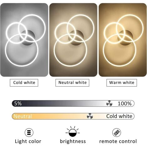 GBLY Deckenlampe LED Deckenleuchte Wohnzimmer - Schwarz Dimmbar 82CM Wohnzimmerlampe mit Fernbedienung 74W mit 3 Ringen Design aus Acryl für Schlafzimmer Büro Küche Arbeitszimmer Hotel