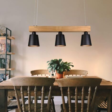 GBLY Pendelleuchte Esstisch Holz Hängelampe 3 Flammig Warmweiß Vintage Höhenverstellbar Esstischlampe Hängend für Esszimmer Wohnzimmer Büro Schlafzimmer Küche boho - Schwarz - E27 MAX.25W 70x14x23CM