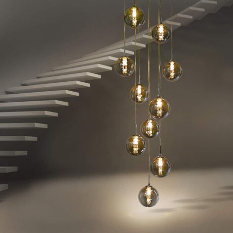 GBLY Pendelleuchte esstisch Pendellampe Höhenverstellbar Kronleuchter Hängeleuchte 10-Flammig aus Glas in Farbe Grau Wohnzimmerlampe Schlafzimmerlampe Esstischlampe Flurlampe