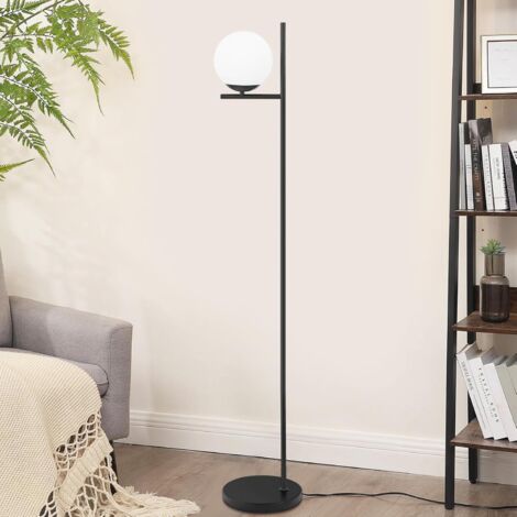 GBLY Stehlampe Wohnzimmer Industrial Standleuchte - Schwarz Modern Stehleuchte mit Fußschalter Metall Design aus Weiß Glas Standlampe E27 Vintage Bodenlampe für Schlafzimmer Büro kinderzimmer