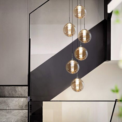 GBLY Pendelleuchte esstisch Pendellampe Höhenverstellbar kugel Hängeleuchte 6-Flammig aus Glas in Farbe Bernstein Küchen Wohnzimmerlampe Schlafzimmerlampe Flurlampe