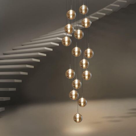 GBLY Pendelleuchte esstisch Pendellampe Modern - Treppenhaus Höheverstellbar Hängeleuchte Kronleuchter 15-Flammig aus Glas Küchen Flurlampe für Wohzimmer (Bernstein, 15-flammig)