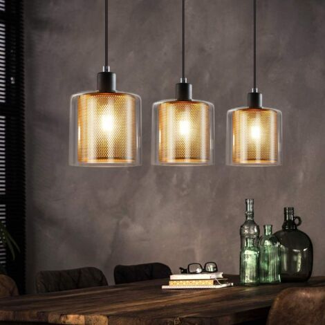 GBLY Pendelleuchte Esstisch Hängelampe Vintage - Schwarzgold Hängeleuchte Retro 3 Flammig E14 Esstischlampe Glas Metall Esszimmerlampe Industial Pendellampe für Wohnzimmer Arbeitszimmer Esszimmer