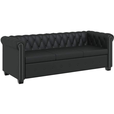 GBLY Chesterfield-Sofa 3-Sitzer Kunstleder Schwarz (1/4)