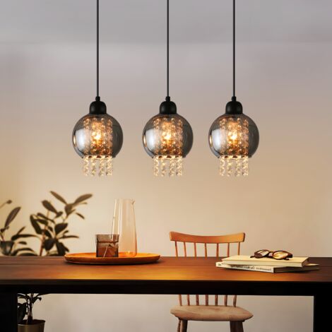 GBLY Pendelleuchte Esstisch Esszimmerlampe Hängend - Hängelampe Wohnzimmer Glas Esstischlampe Schwarz Schlafzimmer 3 Flammig E27 Hängeleuchte Modern Pendellampe Kristall für Küche(ohne Leuchtmittel) (1/5)