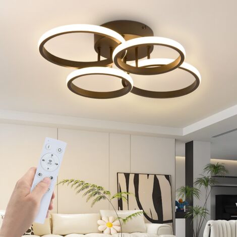 GBLY Deckenlampe LED Deckenleuchte Wohnzimmer: Dimmbar Wohnzimmerlampe Modern Schwarz 48W Schlafzimmerlampe 55cm Design Deckenbeleuchtung 4-Ring Küchenlampe mit Fernbedienung für Haus Wohnung