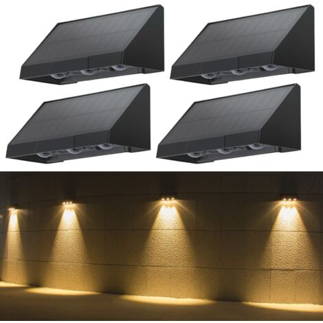 GBLY Solarlampen für Außen Garten - 4ER Solar Wandleuchte Aussen Wand LED 2 Modi Außenwandleuchten 3000K Warmweiß LED Solarwandleuchten Wasserdichte Solarleuchte Beleuchtung für Zaun Terrasse Balkon