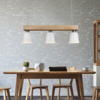 GBLY Pendelleuchte Esstisch Holz Hängelampe 3 Flammig Warmweiß Vintage Höhenverstellbar Esstischlampe Hängend für Esszimmer Wohnzimmer Büro Schlafzimmer Küche boho - Weiß - E27 MAX.25W, 70x14x23CM