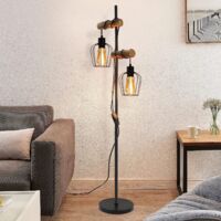 GBLY Vintage Stehlampe Wohnzimmer 2 flammige Holz Retro Standleuchte im Industrial Design aus Metall und Holz - inkl. Schalter - Schwarz - Fassung: E27 - Höhe: 151cm - ohne Leuchtmittel