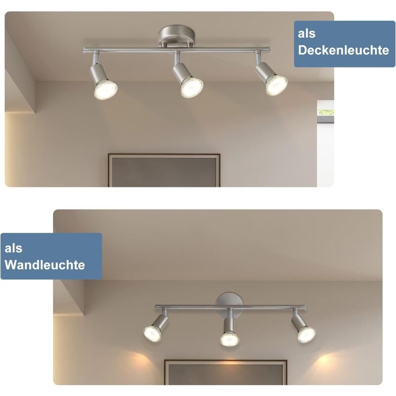 Faretti LED Soffitto B.K.Licht - 3 Lampadine GU10 5W 4000K Incluse, Orientabili, Titanio